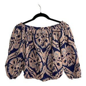 Christian Siriano Size S Off Shoulder Boho Linen Blend Crop Top Elastic Waist